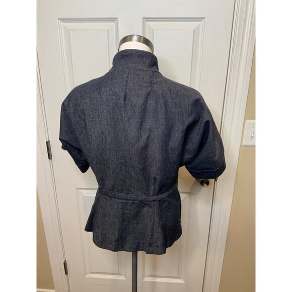 BCBG Max Azria Blue Denim Short Sleeve Zip-Up Jacket, Size Small - Picture 4 of 5